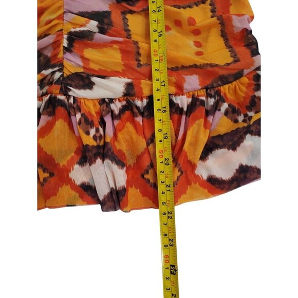 Colorful printed peplum top with puff sleeves, size M, DR2, polyester blend. - Picture 8 of 8